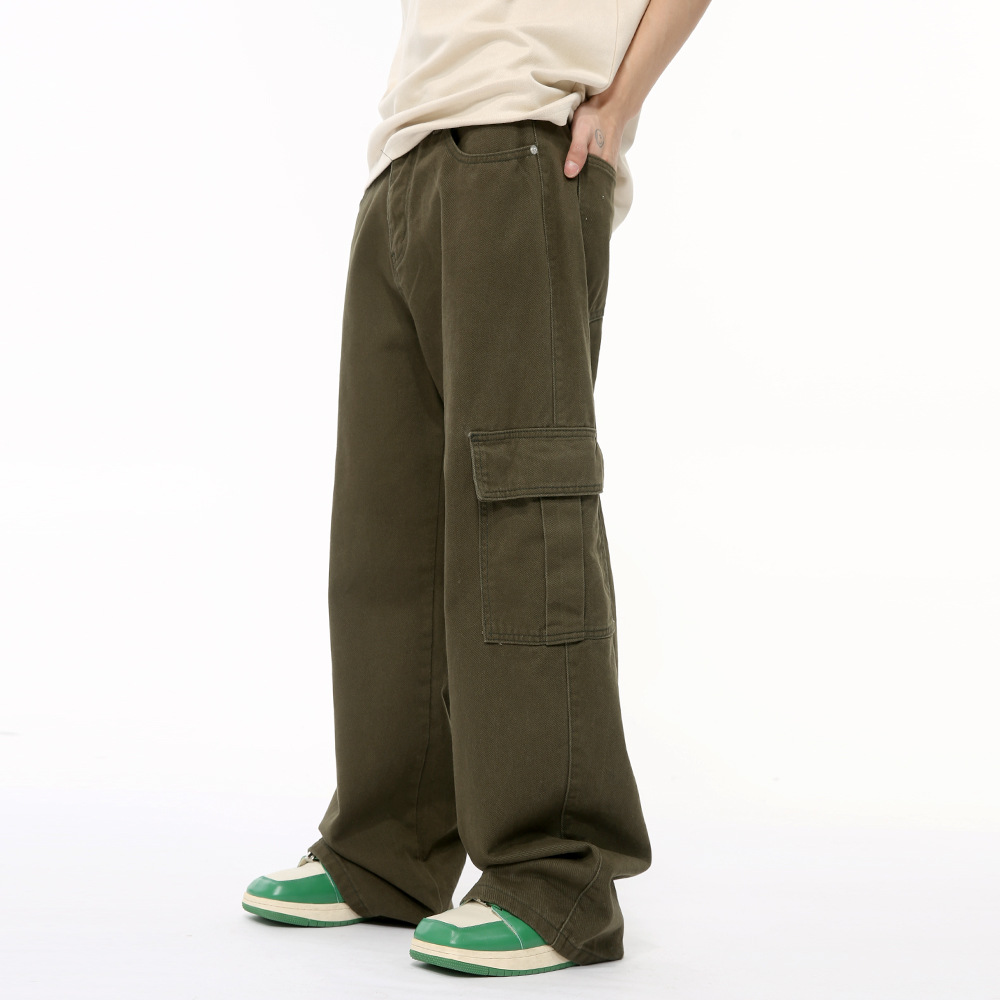 MTLCLOTHES Hombres| Coreano color sólido casual multicolor de bolsillo grande herramienta de lavado de agua jeans tendencia