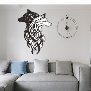 Cross-border indoor living room entrance iron high-level sense abstract wolf horse handicraft hanging painting creative decorative mural