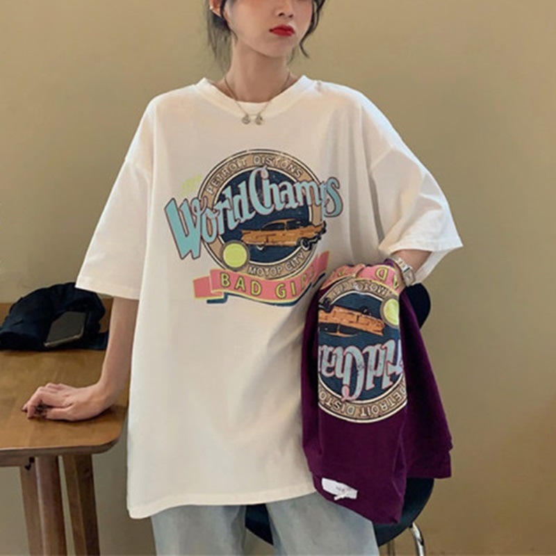 Korean Style Loose Plus-Size White T-Shirt for Women 2026 Summer Harajuku Style Internet Celebrity Short-Sleeve Student Round-Neck Top Ins Trend