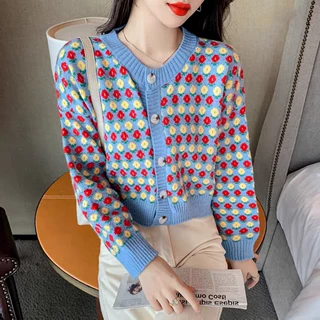 秋装2021年新款女韩版学院风减龄百搭短款毛衣外套开衫女针织上衣