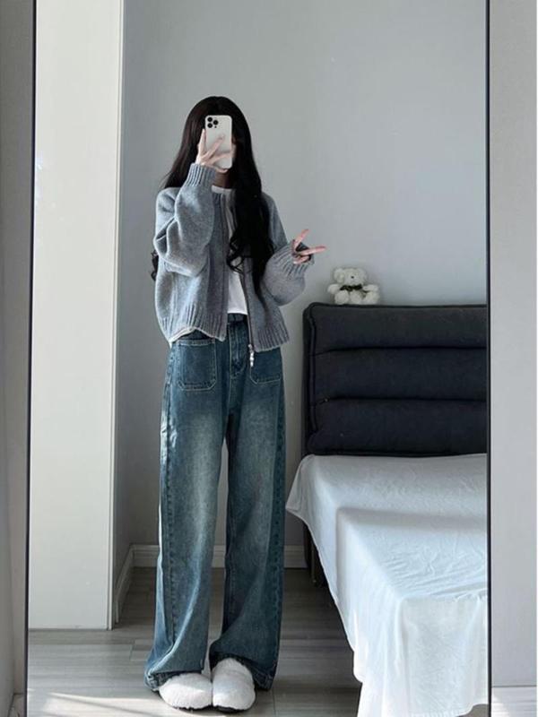 胖mm2-300斤大码简约蓝色毛衣针织开衫女秋冬外穿拉链加厚外套春|undefined