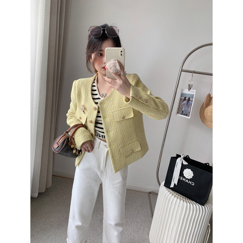 French-Style Chanel-Inspired Jacket for Women, Early Autumn, Petite, High-End, Thin Tweed, Vintage, Exquisite Blazer Top, Trendy