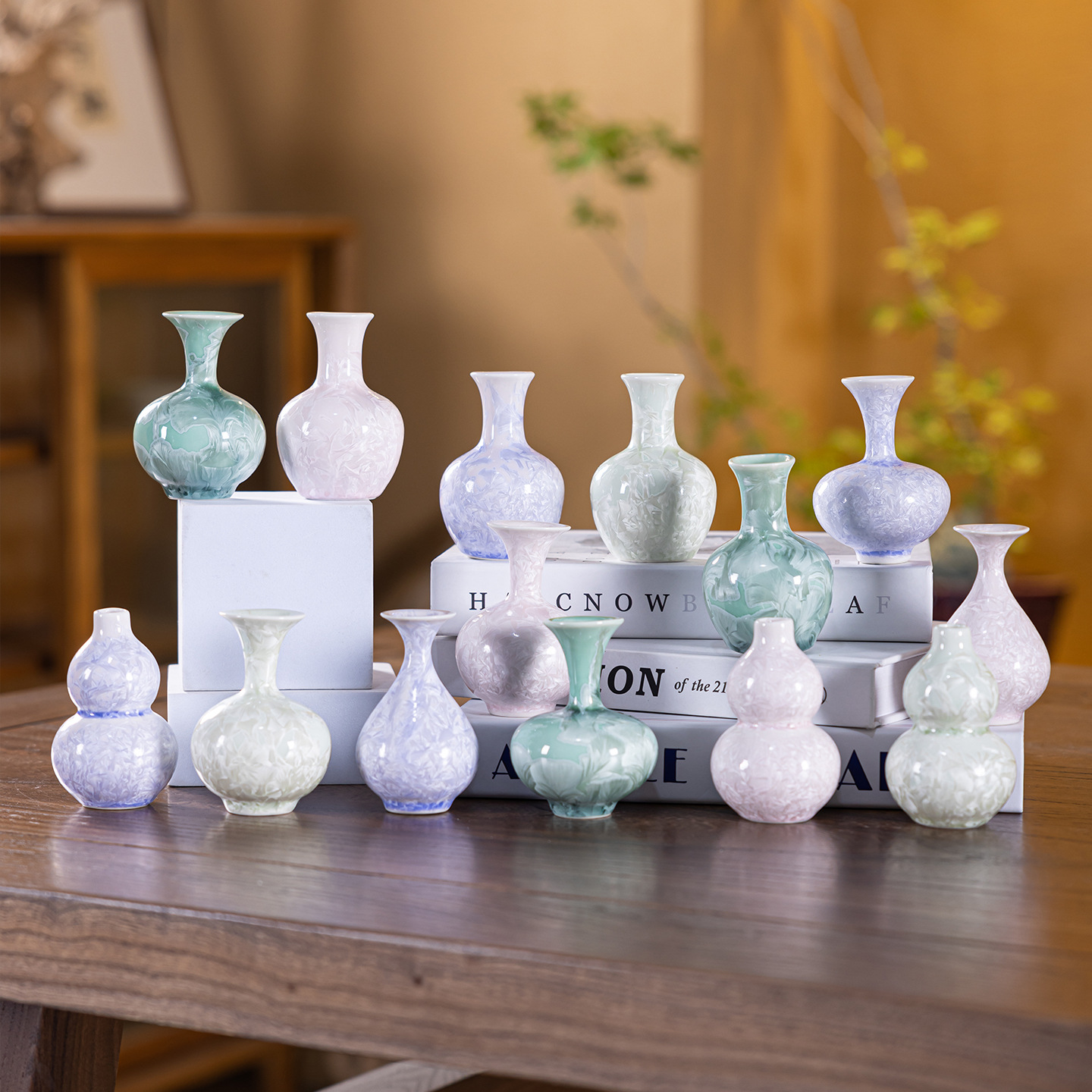 Mini Handmade Crystal Vase Jingdezhen Stall Pink Flower Arrangement Ceramic Ornaments Desktop Decoration Souvenir