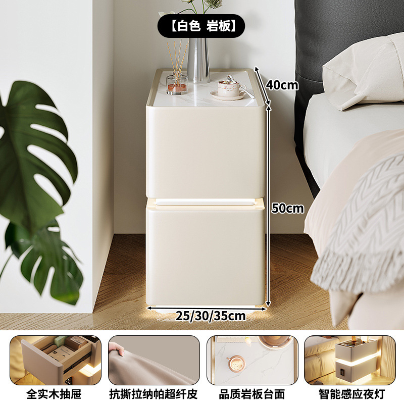 Mesita de noche inteligente, pequeña lámpara de banda ultra estrecha, cargador inalámbrico, gabinete de almacenamiento de dormitorio doméstico, gabinete estrecho con borde de cama de apartamento pequeño