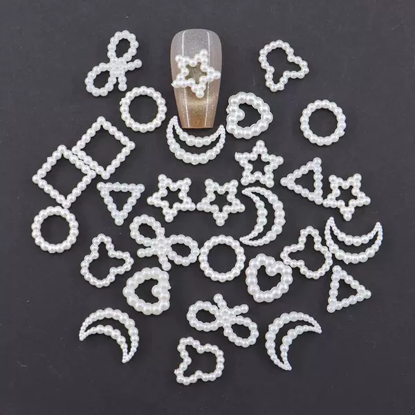 New Nail Art Jewelry Resin Imitation Pearl Rice White Love Bow Five-pointed Star Moon Joker Three-dimensional Decoration Batch