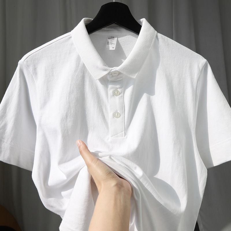 High Quality Cotton! 200g Heavyweight Pure White Lapel Polo Shirt Thick and Opaque Simple Short-Sleeved T-Shirt for Men and Women