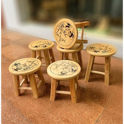 小木凳实木圆凳子木头凳子家用橡木换鞋凳家用矮凳印花凳吃饭凳