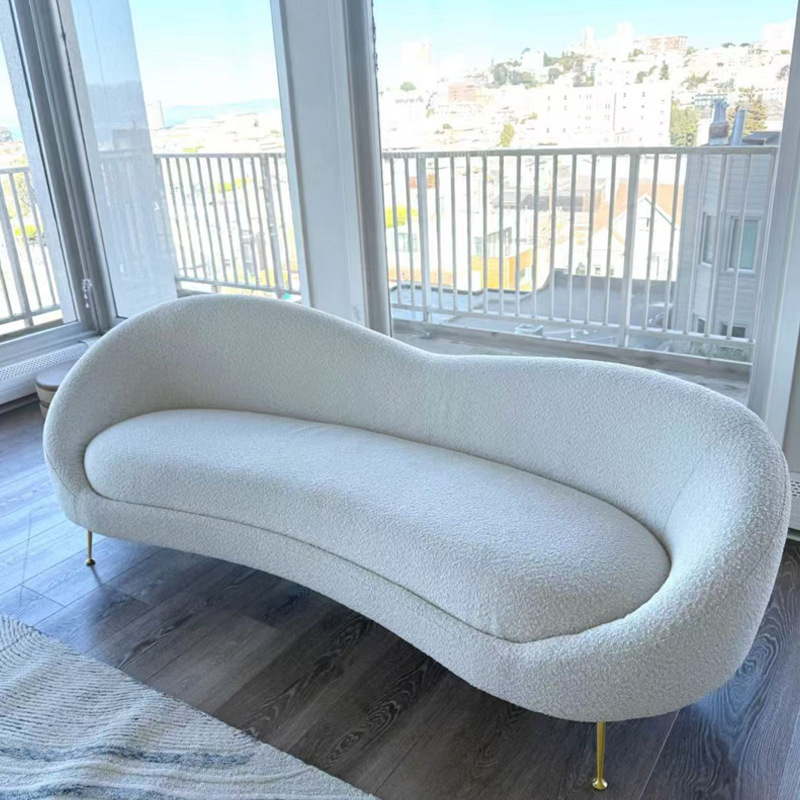 法式轻奢创意羊羔绒三人沙发意式中古金属奶油风可拆洗设计师沙发