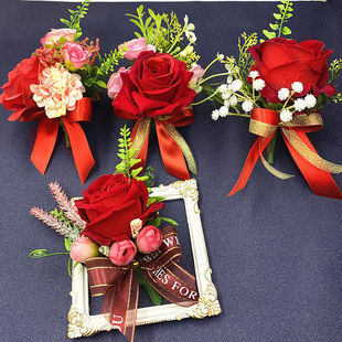 Company Opening Celebration Vip Corsage Festive Red Business Event Ribbon-Cutting Guest Wedding Bride and Groom Corsage