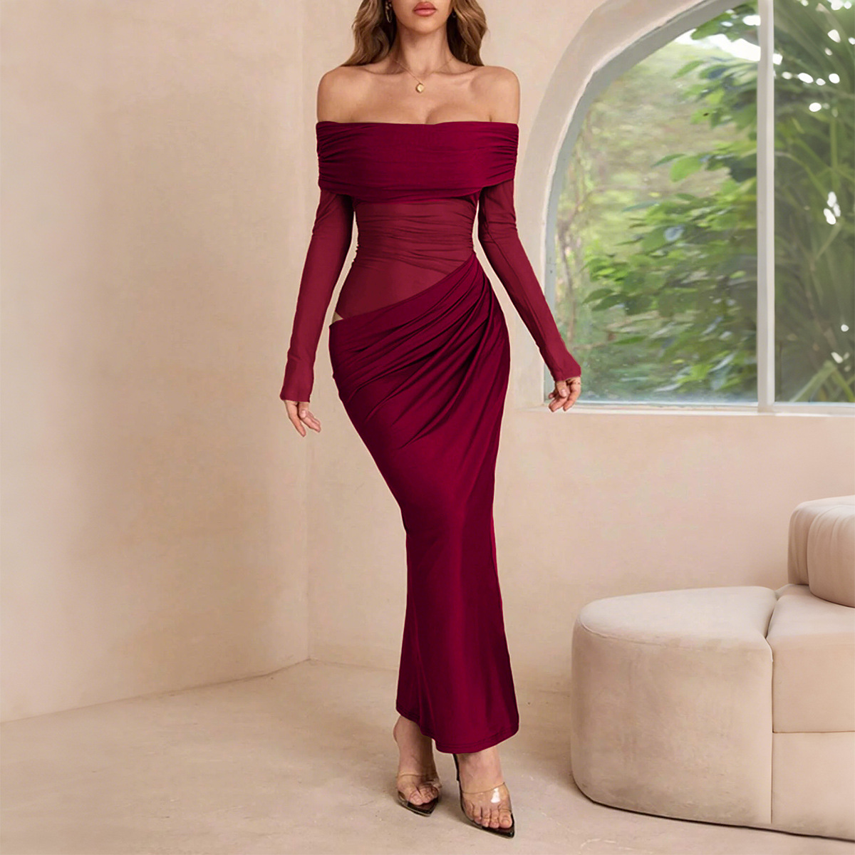 Women's Elegant Long-Sleeve Maxi Dress