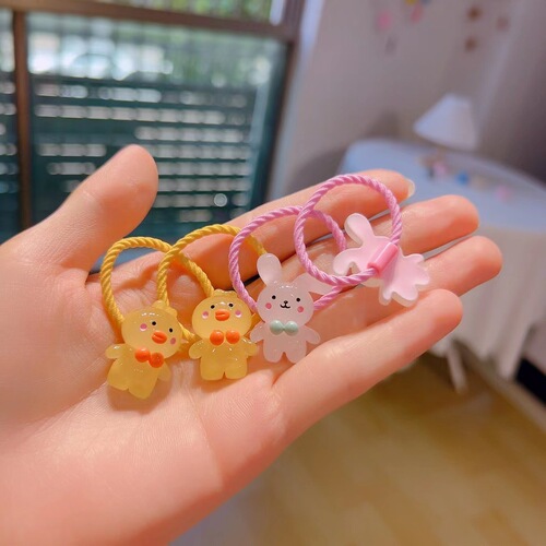 5 pairs of glow-in-the-dark children's rubber bands that won't hurt your hair, cute baby fruit cartoon hair ties, girls' hair accessories set