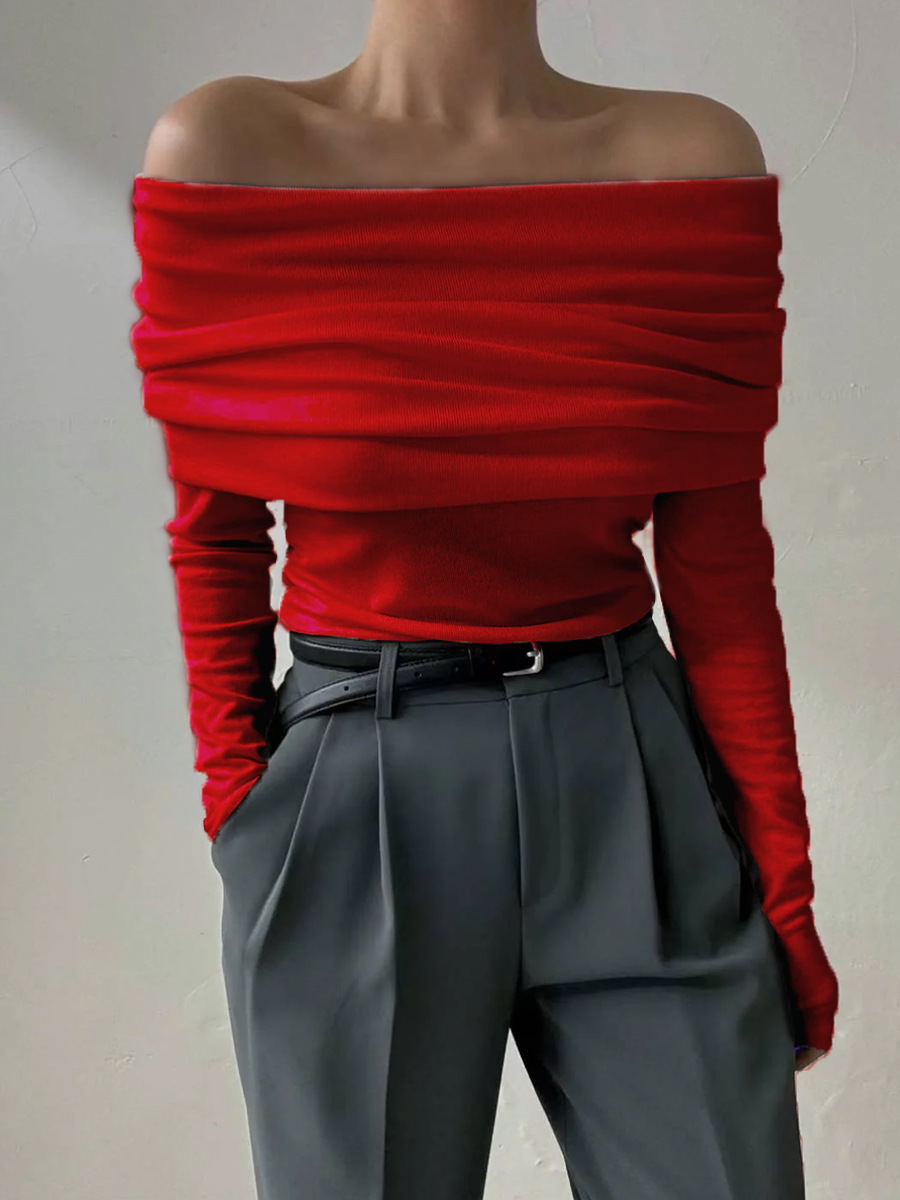Cross-border 2026 nuevo estilo europeo y americano un hombro temperamento de diseño de hombro abierto sensación delgada envuelta en un suéter de punto de punto para mujeres