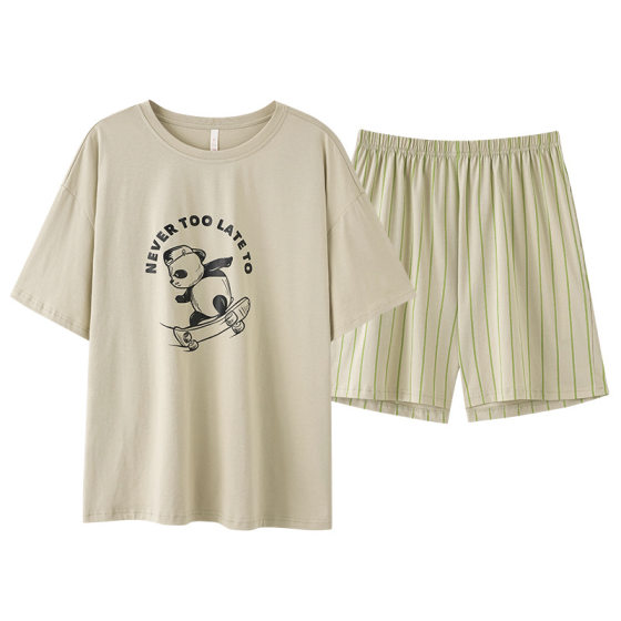 [Antibacterial Xinjiang cotton] Spring and summer cotton lovers women's pajamas short sleeve Korean cartoon men's home clothes suit