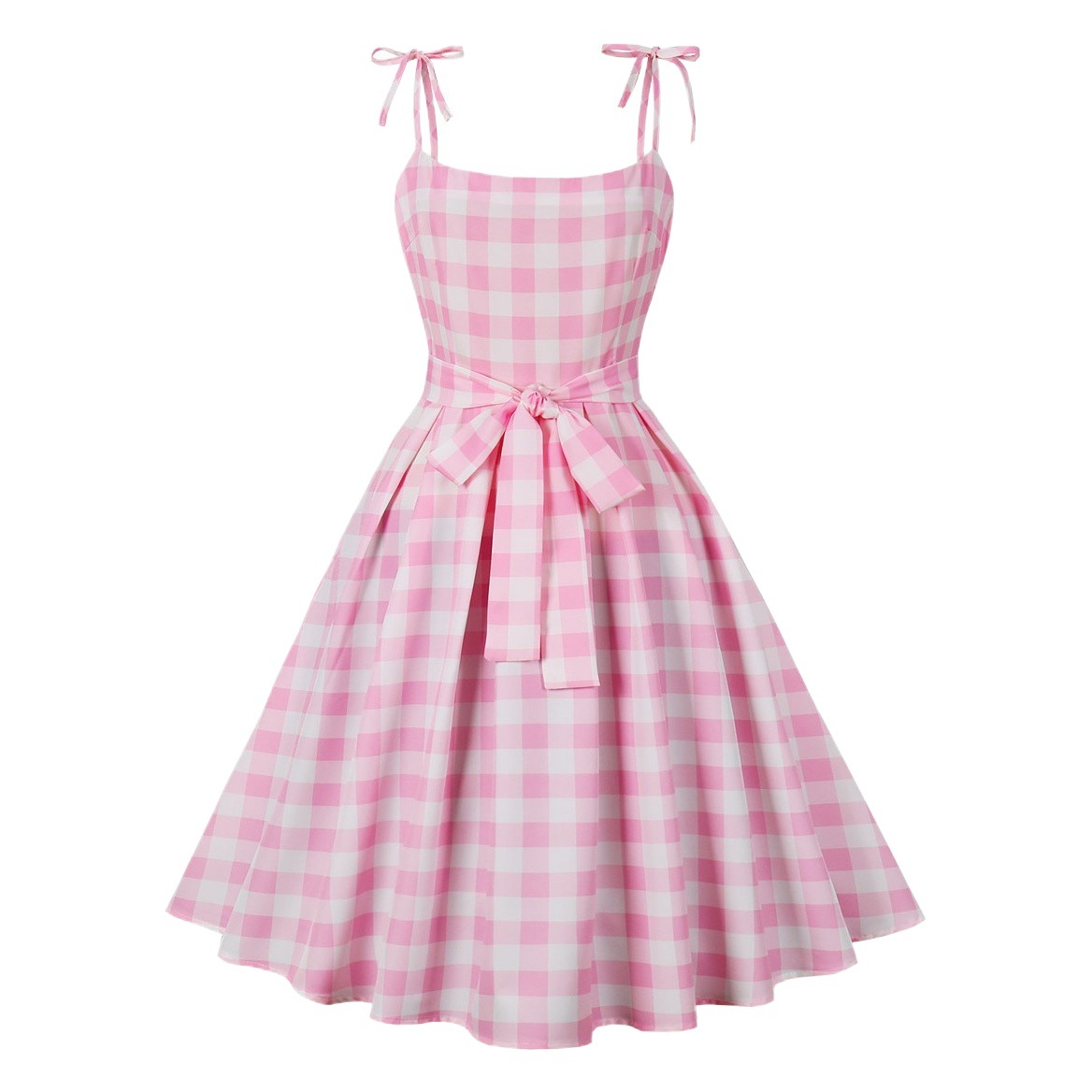 Europe and the United States large size women's cross-border e-commerce hot strap plaid Barbie powder waist puffy skirt dress 5170A