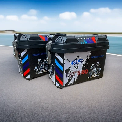 Electric car tail box — Motorcycle Side Box, Electric Vehicle - 36l-pair-of-no-2-black-sticker-side-boxes-leather-lining-quick-release-tailstock-style-integrated-mounting-bracket