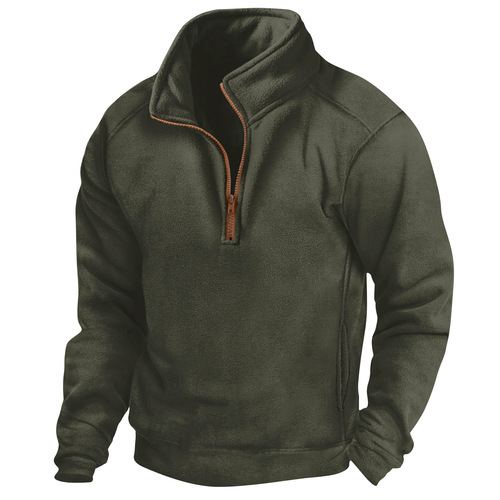 Men's Stand-up Half Zip Long Sleeve Tactical Hoodie Pullover Training Polo Shirt