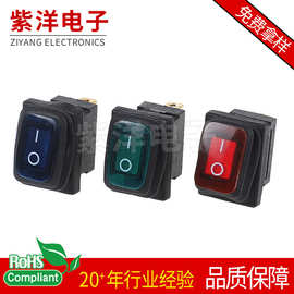 厂家防水船型开关KCD4  6脚三挡大电流带灯银点翘板开关硅胶防水