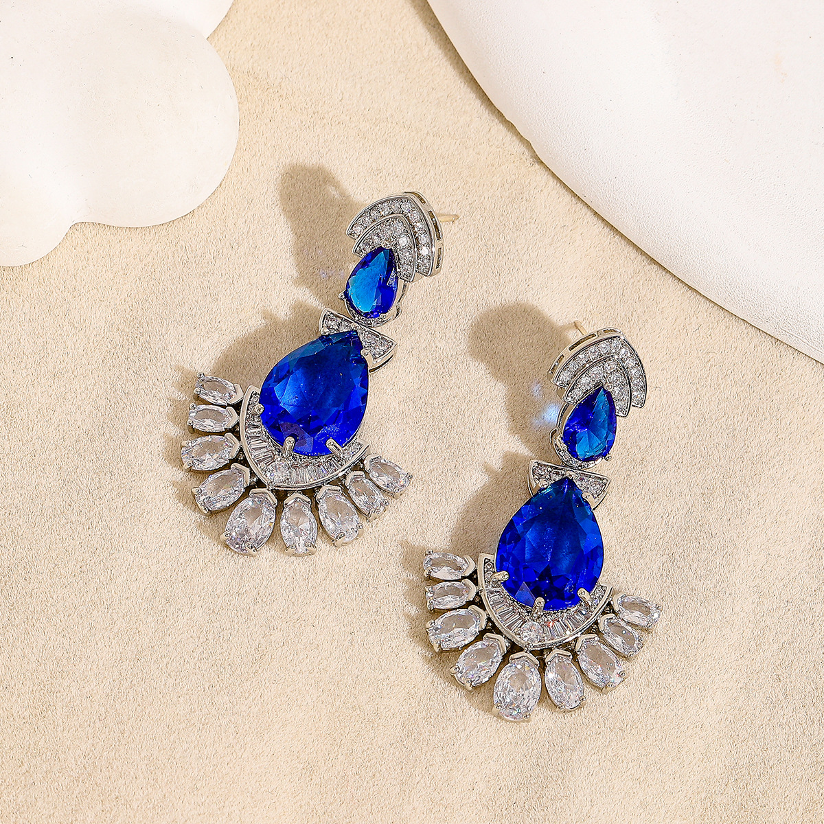 Elegant Drop Earrings With Colorful Zircon Geometric Design Silver_voghion.com