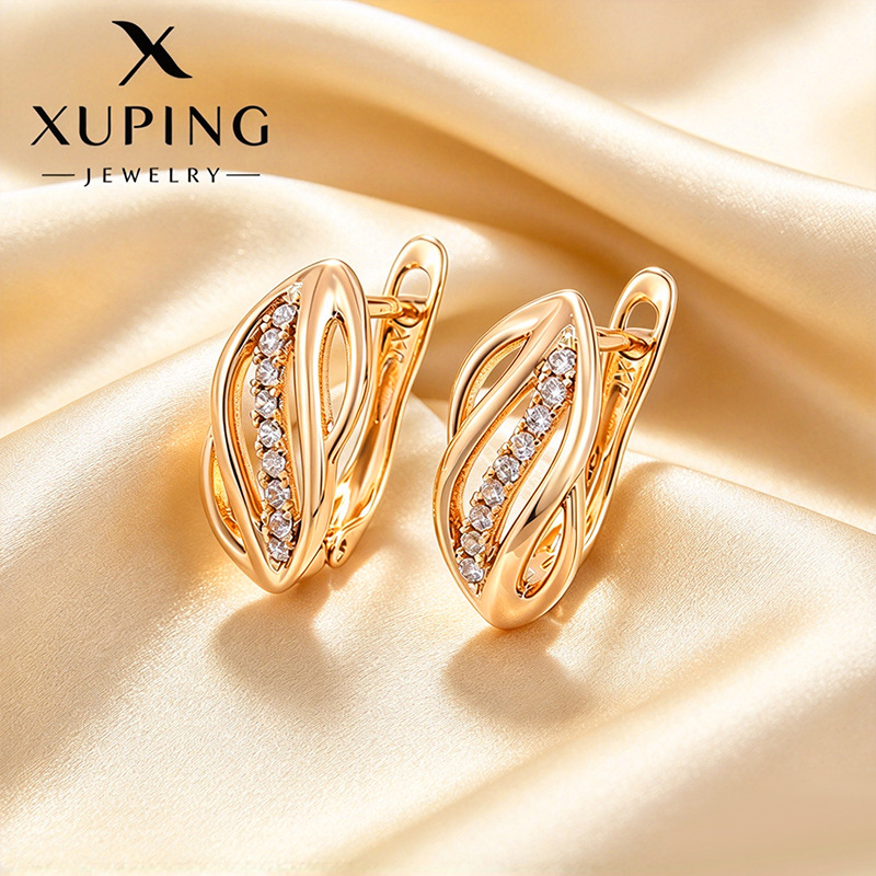 Pendientes de Aro con Zirconia de Aleación de Cobre Bañado en Oro de 18K
