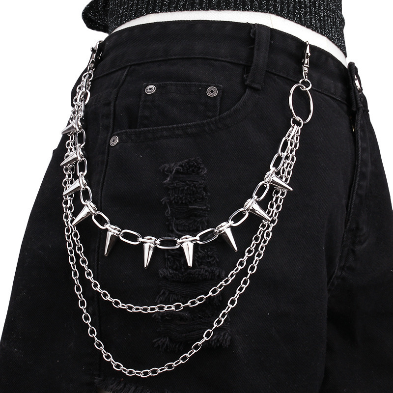 European and American cross-border jewelry hip-hop punk metal rivet stage performance multi-layer waist chain dress jeans accessories