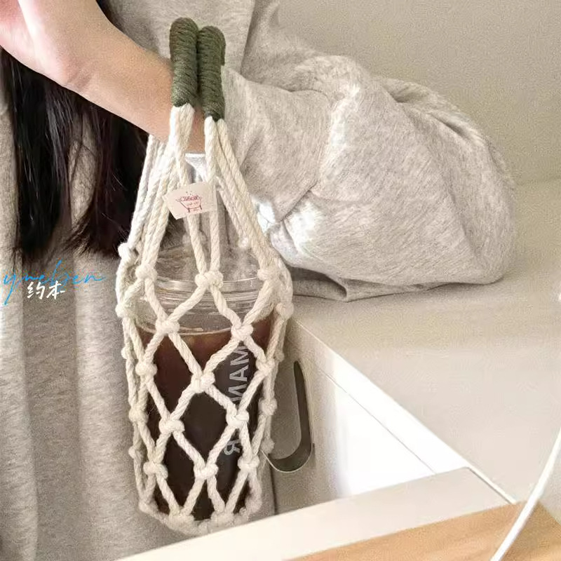 Double Handled Water Cup Net Pocket Cup Set Hand-woven Outdoor Casual Hand-carried Water Cup Net Pocket Vintage Internet Red Cup Set