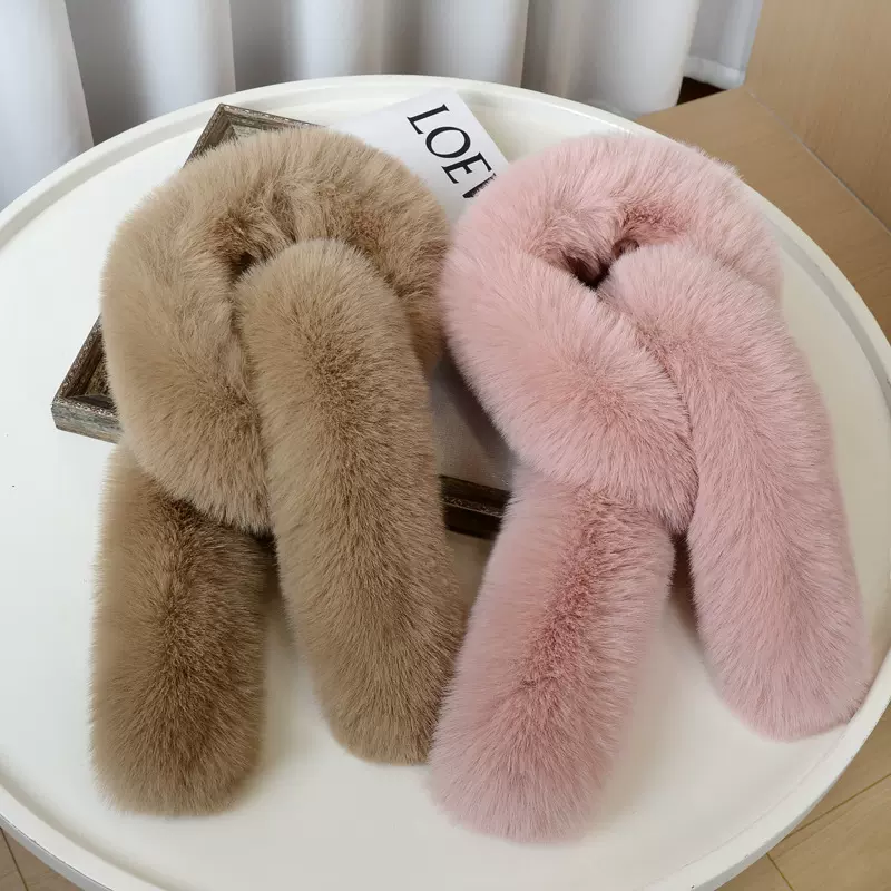 安可拉红气质围脖围巾加长加厚仿皮草狐狸毛交叉毛领韩版百搭围脖