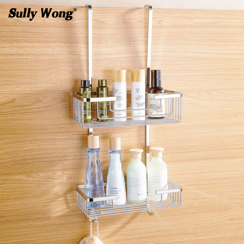 Beite sanitarios 304 alambre de acero inoxidable cuarto de baño ducha rectangular doble capa con gancho colgante puerta panel malla cesta almacenamiento rack