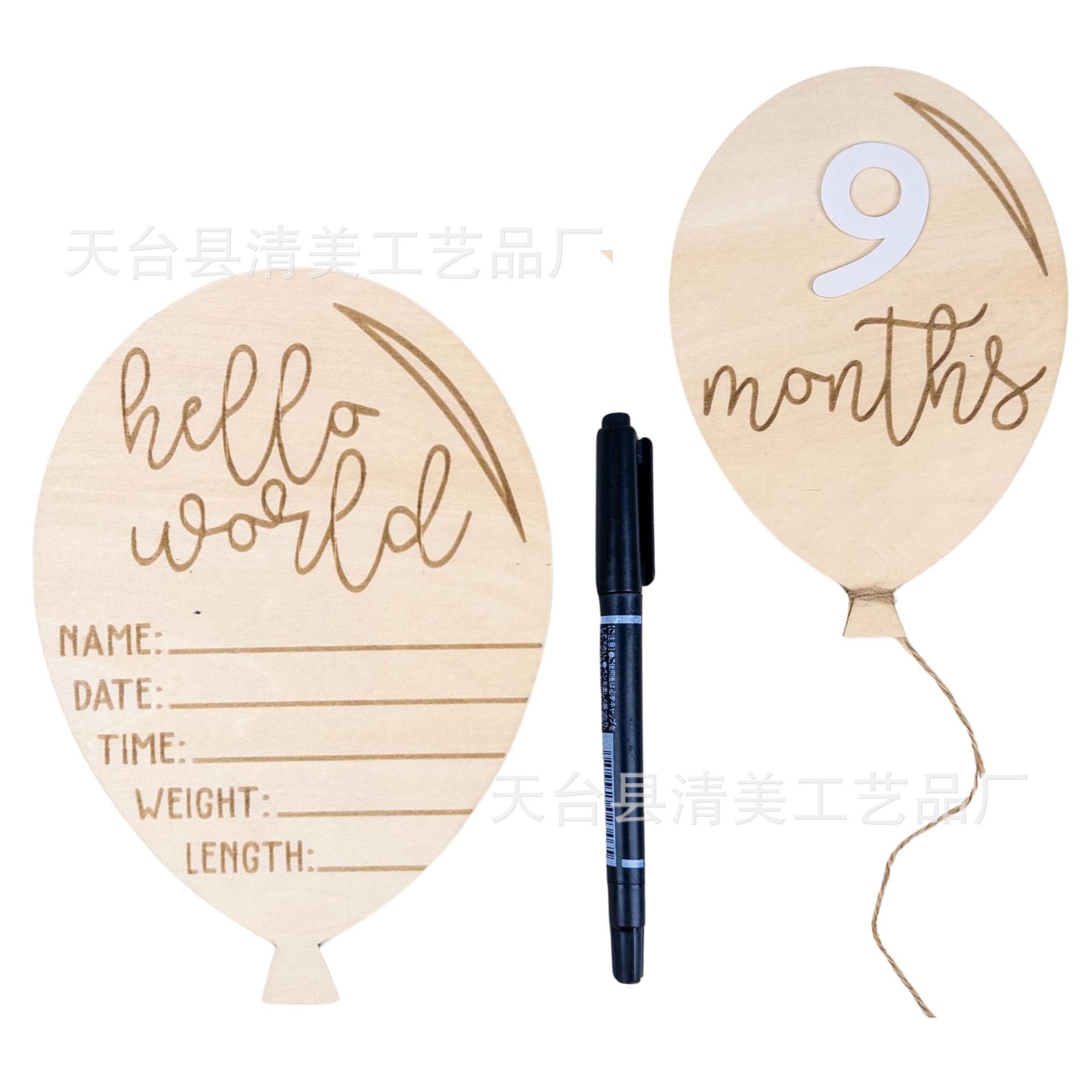 Globo de madera de doble cara bebé tarjeta de hito mensual accesorios de fotografía de hito mensual para registrar el crecimiento del bebé