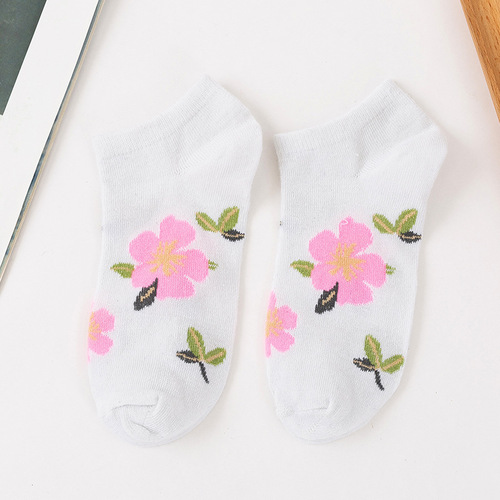 New Korean Namdaemun Spring and Autumn Flower Boat Socks for Women, Seasonal Socks, Low-Cut Flat Socks for Girls