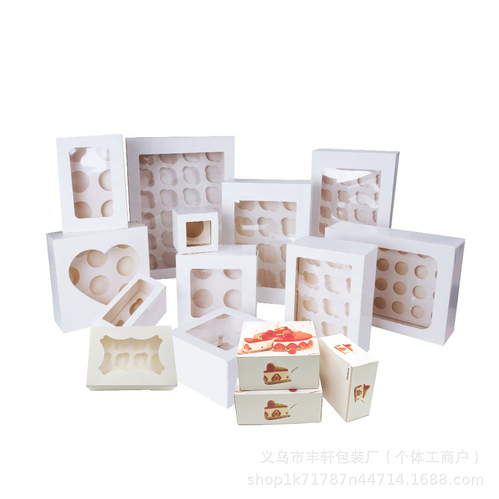 Fábrica personalizada caja de cartón de pastel de cumpleaños plegable blanco cubierta ventana caja de embalaje de pastel de comercio exterior caja de pastel