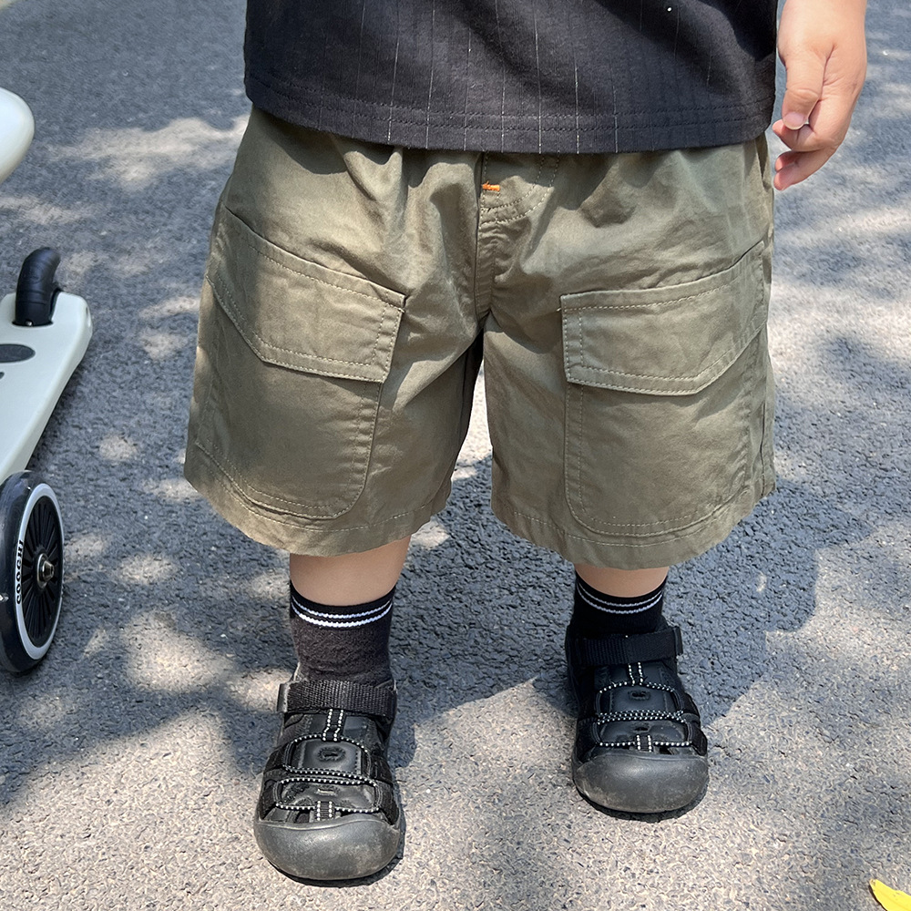 Boys' Pure Cotton Cargo Shorts Summer Children's Clothing Toddler Heavy-Duty Color-Blocked Mid-Length Pants Baby Knee-Length Shorts