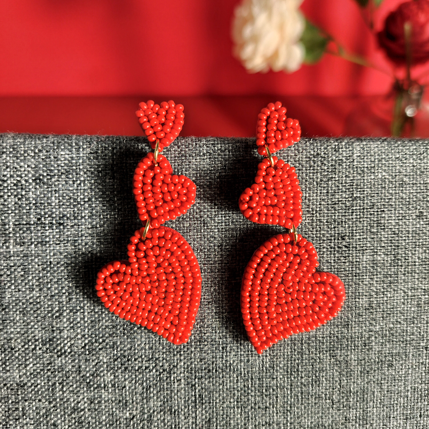 1 Pair Sweet Heart Shape Seed Bead Drop Earrings display picture 5