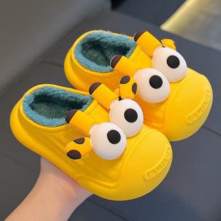 Winter children's cotton slippers for boys and girls warm fleece-lined waterproof cute children's non-slip baby home cotton slippers
