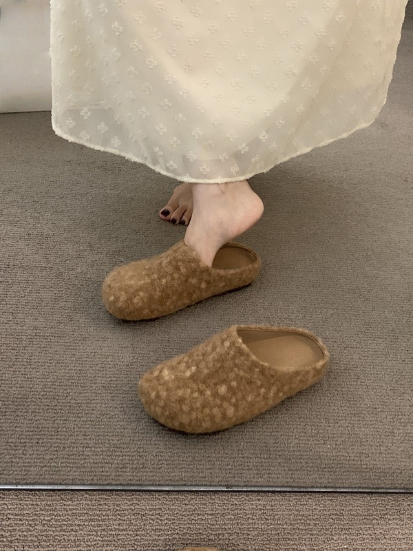 小众复古厚底包头半拖鞋女外穿懒人一脚蹬丑萌晚晚乐福勃肯鞋|undefined