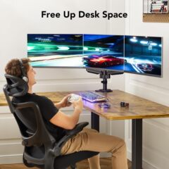 エアスプリングケーブル収納コンピュータアームを備えた昇降および回転可能なデスクトップロボットアームを備えた3画面ディスプレイ