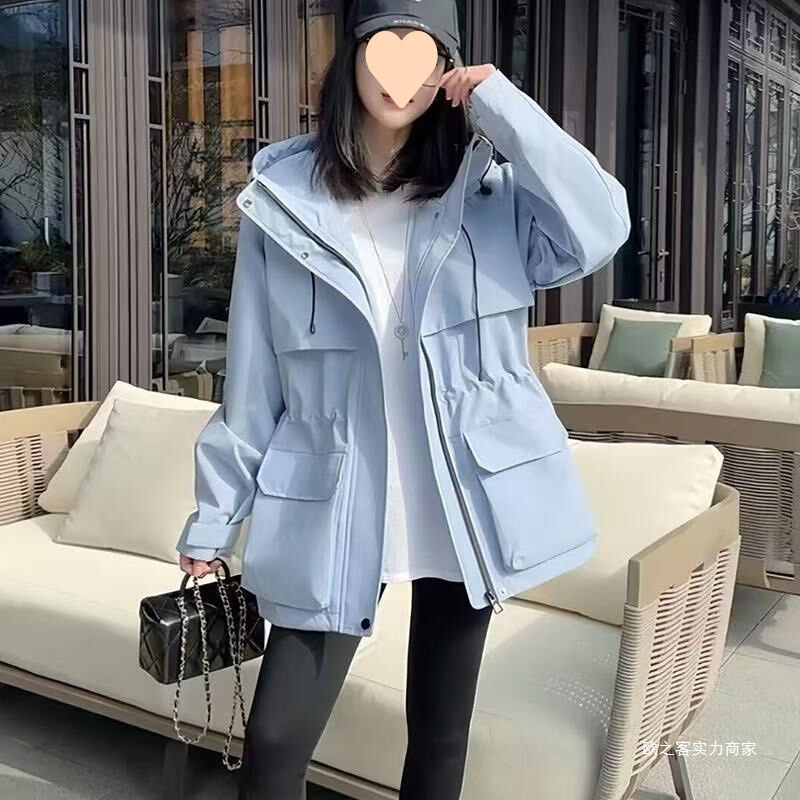2025春秋新款女士爆款多巴胺休闲连帽冲锋衣时尚抽绳收腰风衣外套|undefined