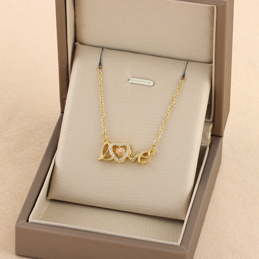 Sweet Love Heart Shape Titanium Steel Plating Hollow Out Inlay Zircon 18k Gold Plated Necklace display picture 2