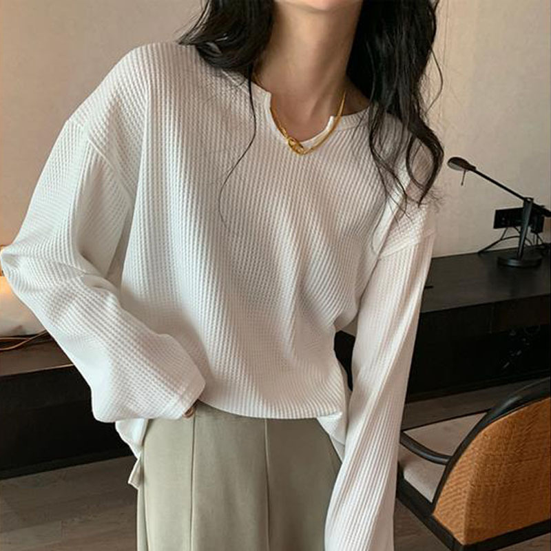 Sudadera de manga larga con cuello en U, diseño exclusivo y ajuste delgado, tejido gofrado, para mujer, nueva colección otoño 2026.