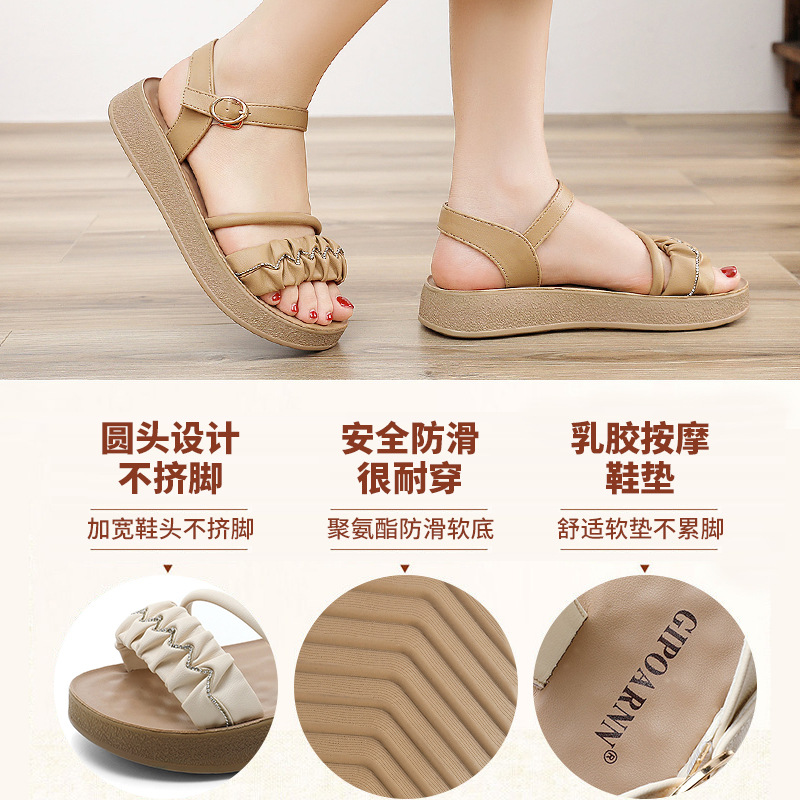 Sandalias de Mamá Cómodas para el Verano 2025, Nuevas Sandalias Modernas para Mujer de Mediana Edad, Antideslizantes, de Suela Blanda, Zapatos Planos de Tacón Medio para Mujer.