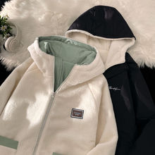 羊羔绒外套男秋冬季加绒加厚休闲宽松连帽夹克情侣双面穿冬装棉衣