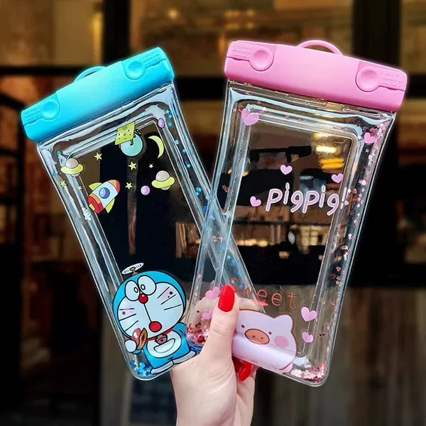 Quicksand Cartoon Airbag Waterproof Bag Phone Case for Drifting, Swimming, Delivery, Hot Springs, Diving, Waterproof Phone Bag with Lanyard