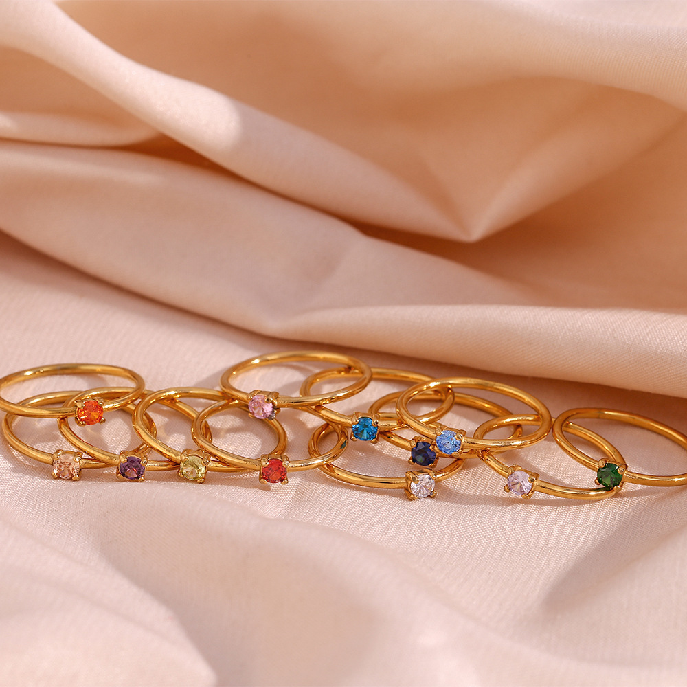 Fashion Round Stainless Steel Plating Inlay Artificial Gemstones Rings 1 Piece