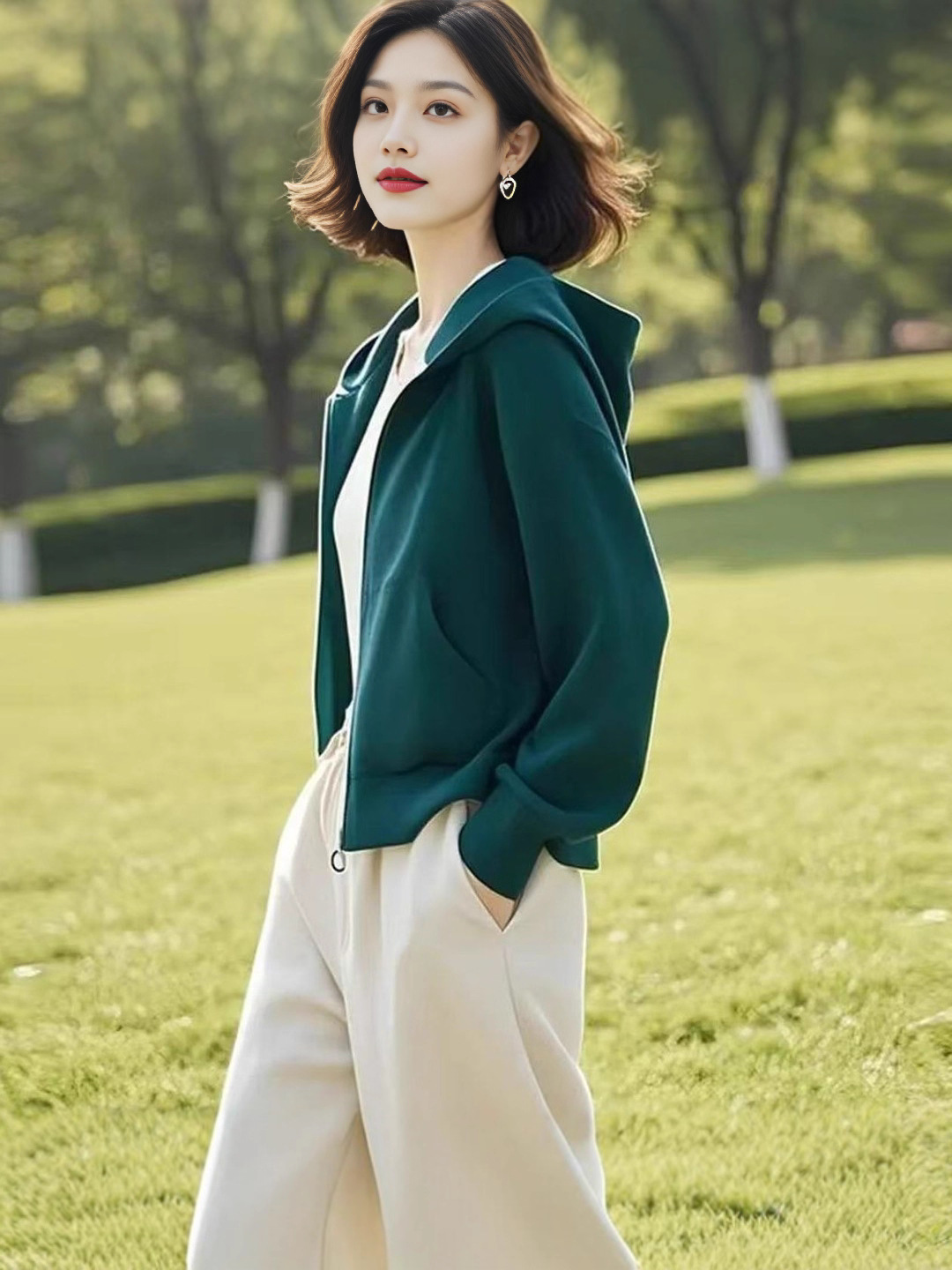 Loose Casual Top, Stylish Long-Sleeved Solid Color Cardigan, Hooded Jacket, Sweatshirt, Age-Reducing 2025 Autumn and Winter Jacket for Women 5