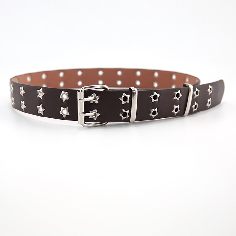 Ceinture à Double boutonnage en forme d'étoile de Style Punk, jean de Style coréen, pantalon décoratif à la mode, ceinture à œillets, cadeau tendance pour hommes_voghion.com