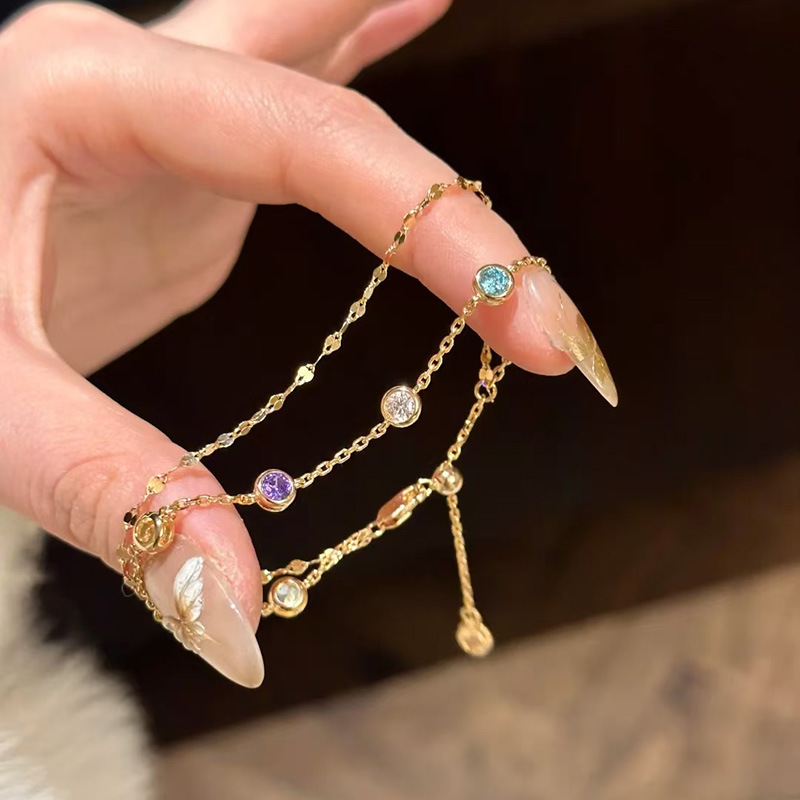 Bracciale a doppio strato con strass colorati a bolle per donna, cinturino impilabile resistente allo sbiadimento, squisito e di alta qualità._voghion.com