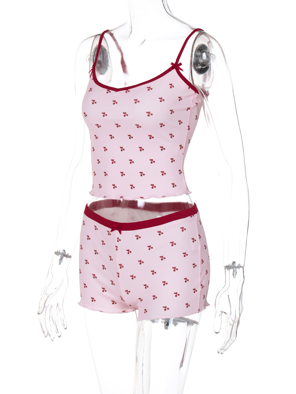 2026 Summer New Cherry Print Camisole T-Shirt Shorts Pajama Set For Women And Men Foreign Trade Cross-Border_ecoleips.com