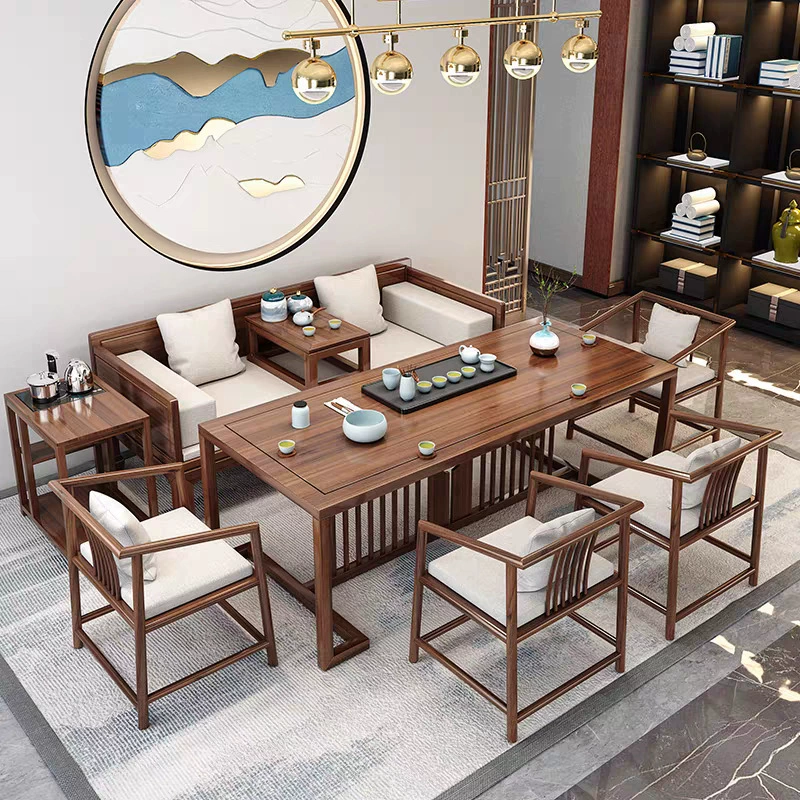 Китайский стиль, кровать Луохань, чайный столик, полный комплект, комбинированный чайный магазин, чайный столик из цельного дерева, чайный столик в стиле дзен, чайный столик, набор чайных сидений