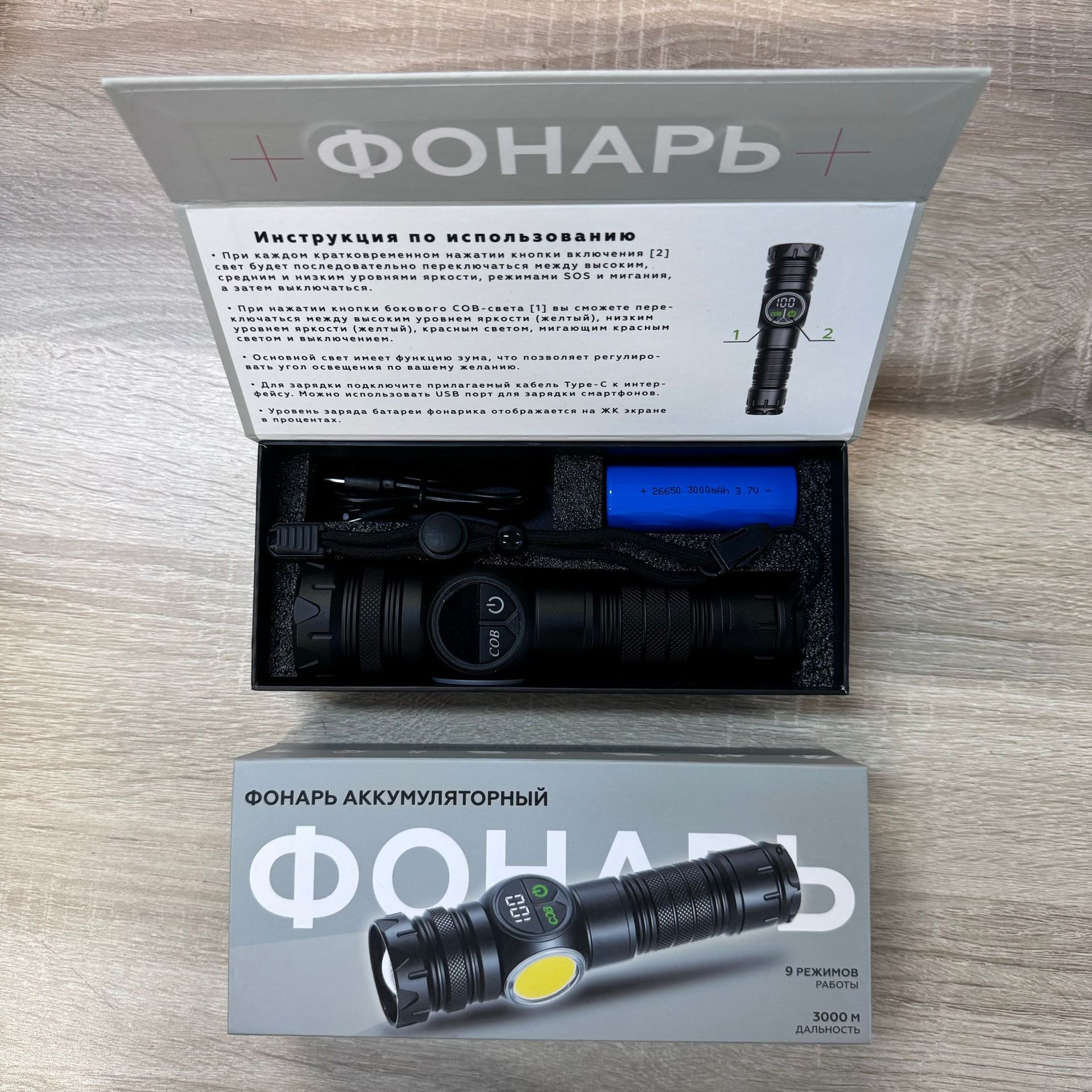 Linterna LED de largo alcance con zoom COB + láser blanco brillante, estilo camping para exteriores, PM30TG transfronterizo