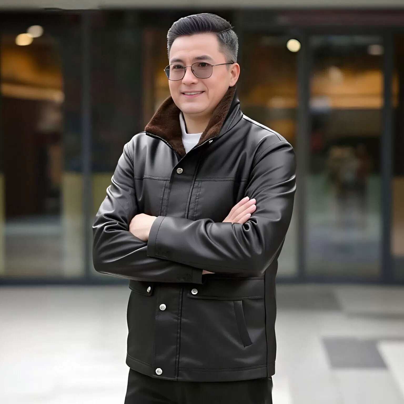 新款冬季中老年加绒加厚男士皮衣中年爸爸保暖休闲皮外套