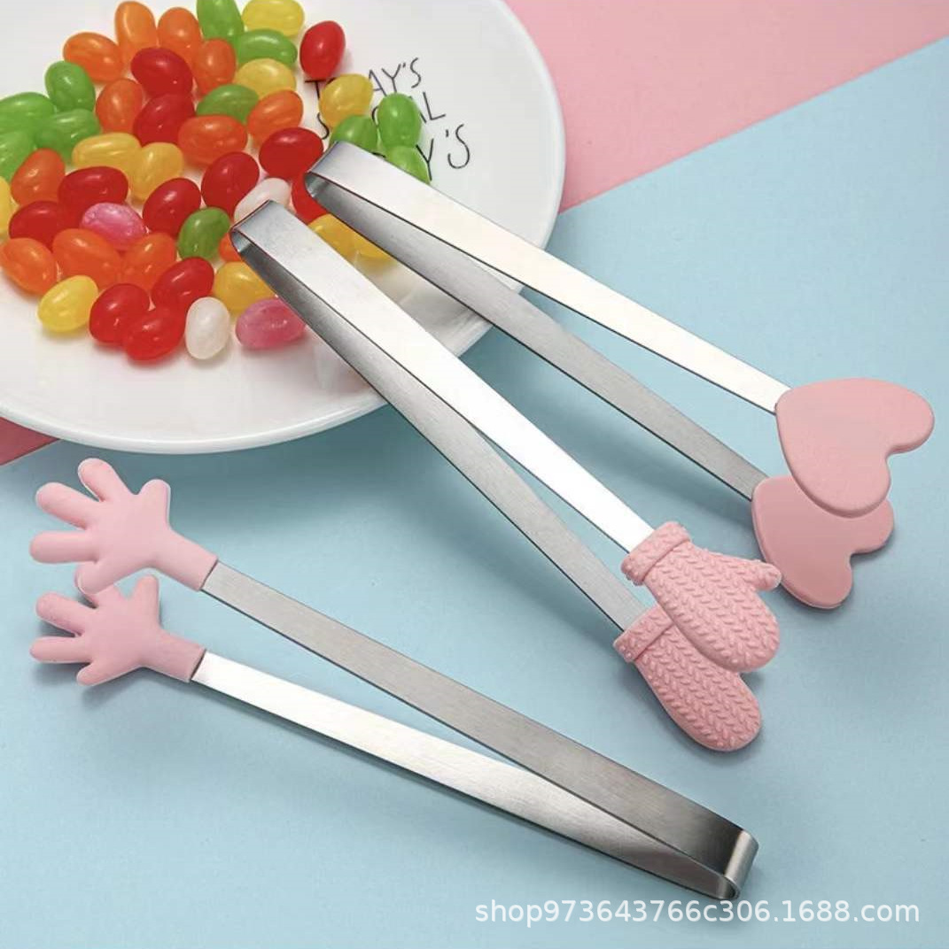 Silicone creative small food tongs stainless steel